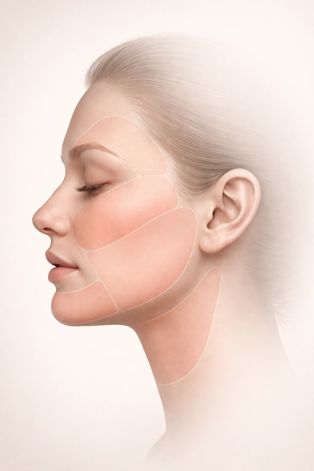 Profile silhouette of a face showing laser treatment zones conceptually