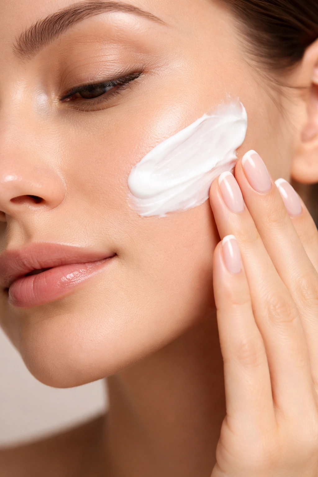 Close-up of a smooth facial cheek illustrating facial skin care