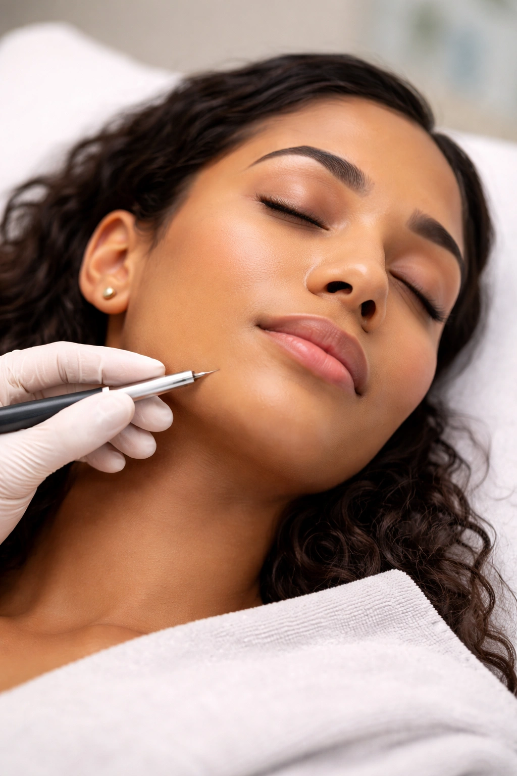 Facial electrolysis being performed on a person