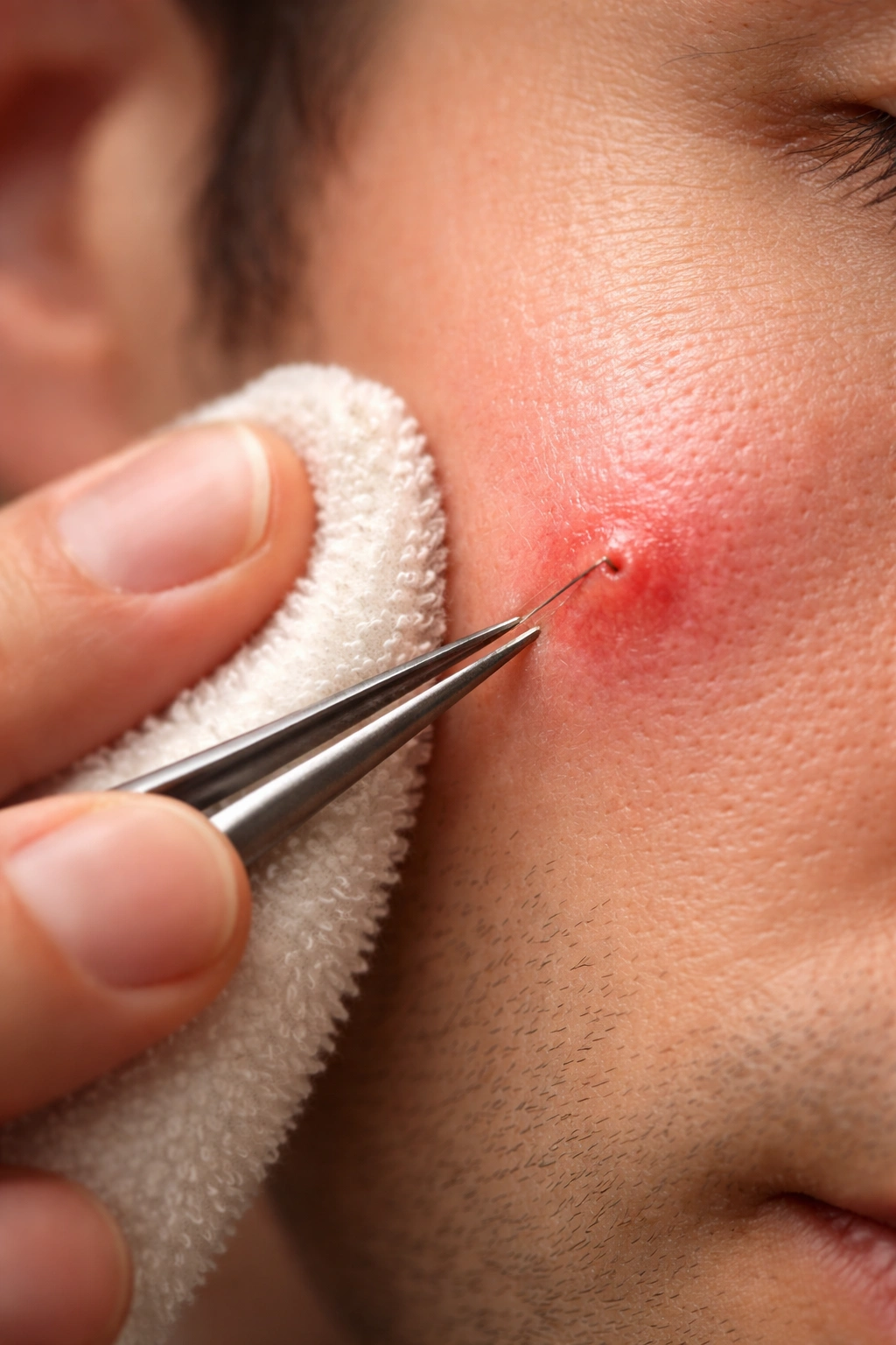 Close-up of a facial ingrown hair bump