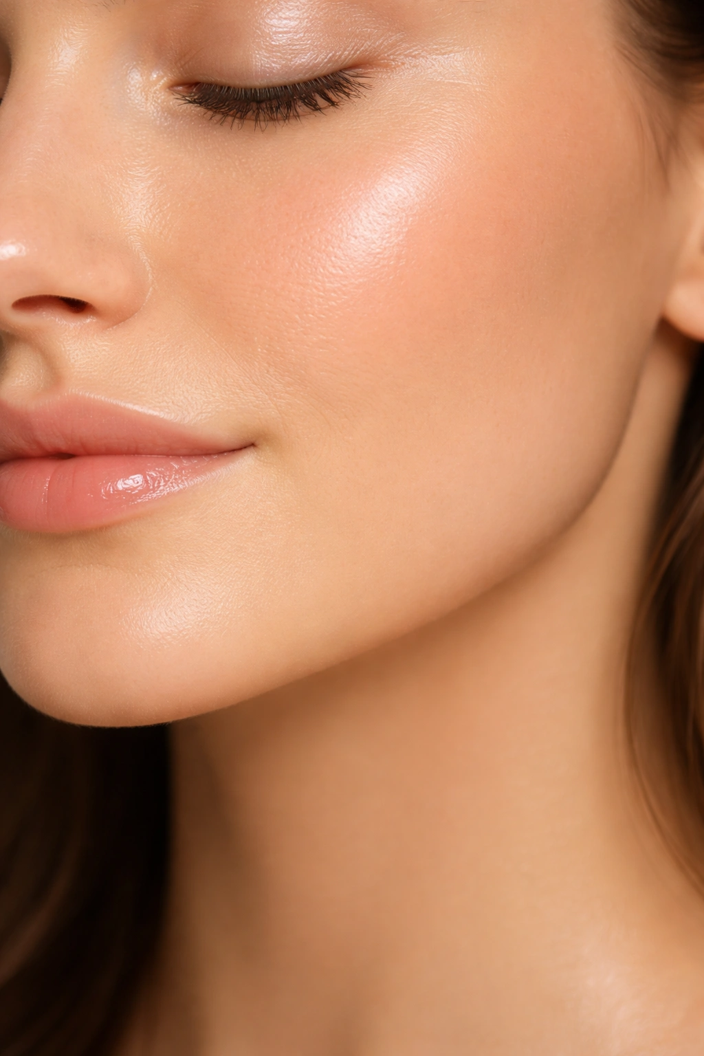 Close-up of smooth facial skin showing a hair-free area on the cheek/upper lip