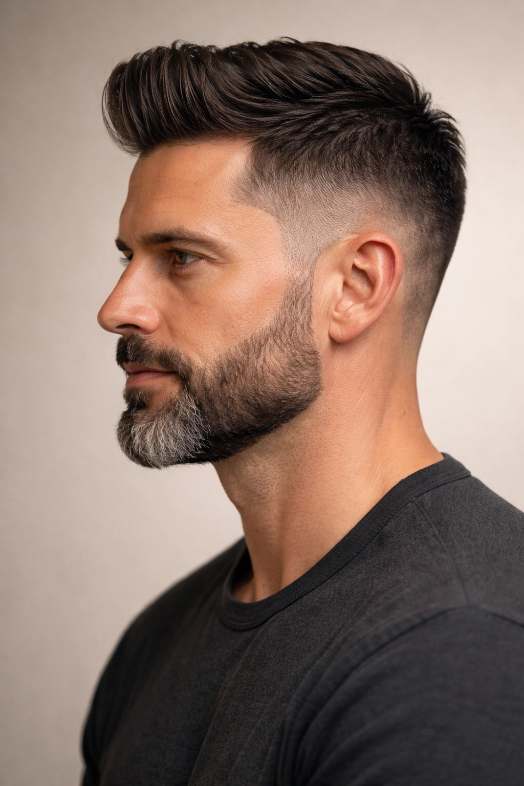 Profile of a man with a clean fade and beard combo