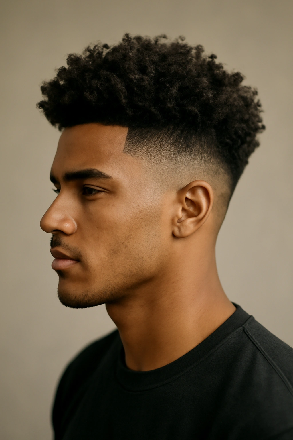 10 Short Sew In Styles Black Women Should Try Now 3 Cropped fade with curly top showing sharp sides and curly crown.