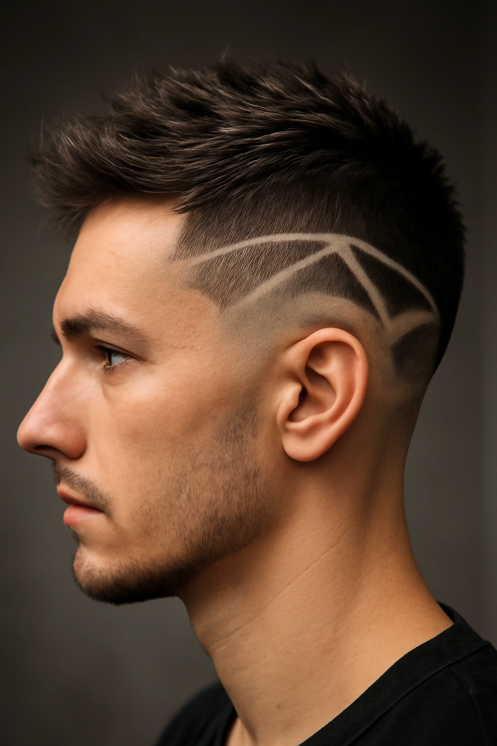 10 Edgy Short Hairstyles That Take Undercuts to Another Level 9 Profile view of fade-to-design undercut with crisp etched pattern on shaved side
