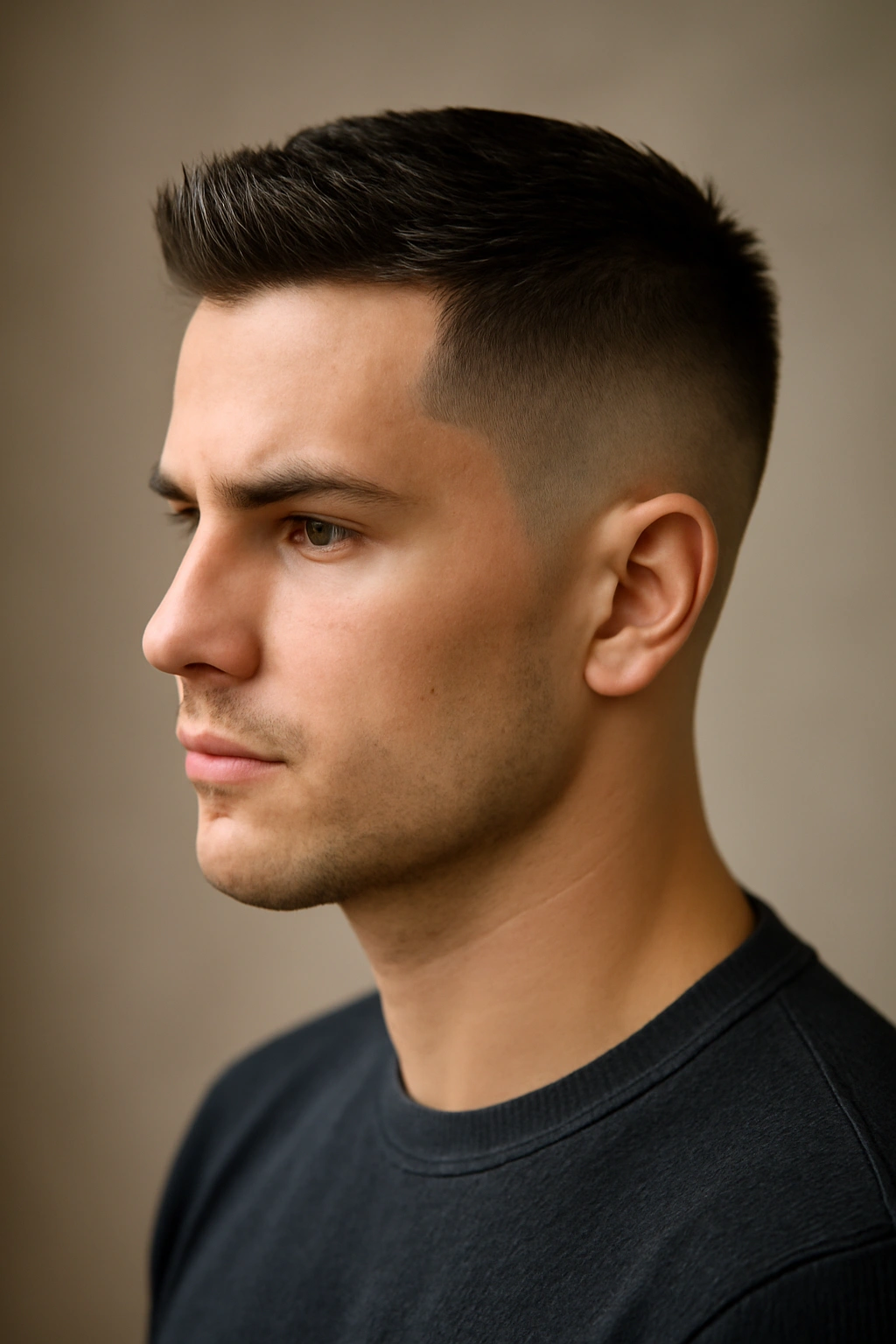 15 Sharp Short Haircuts Every Man Should Try 2 Close-up portrait showing a high fade with longer top and tapered sides