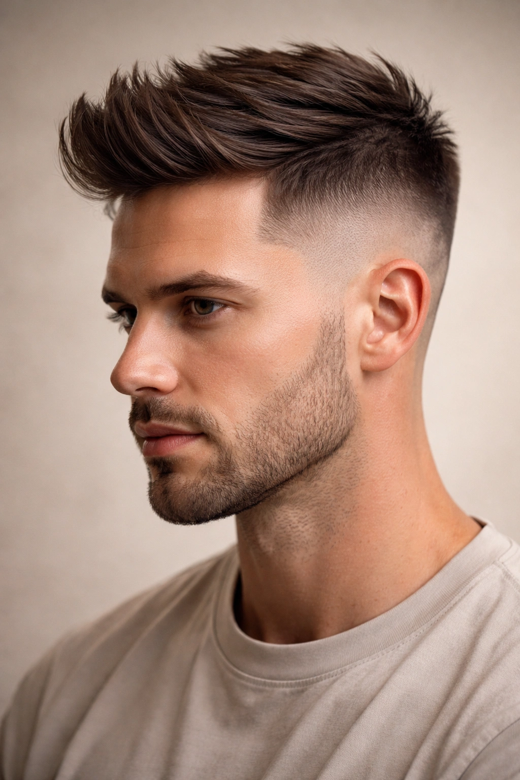 Man with fade haircut and longer top showcasing smooth fade
