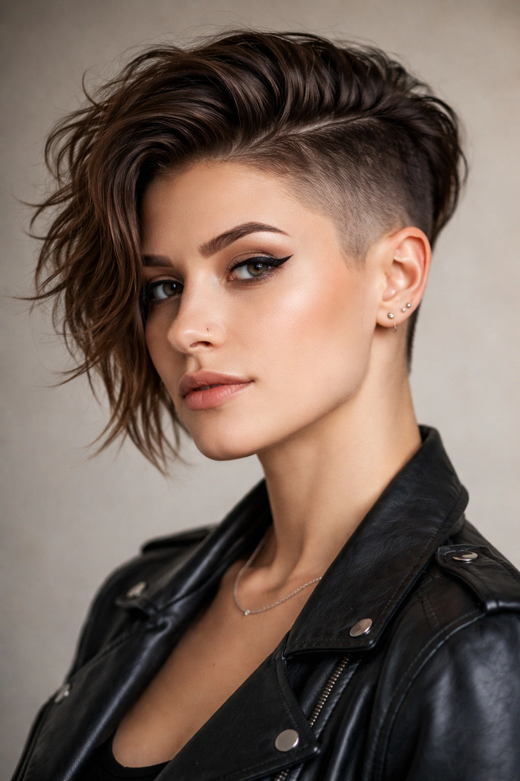 10 One Side Shaved Hairstyles For Bold Women 4 Fade haircut with textured top shown in a three-quarter view highlighting the gradual fade