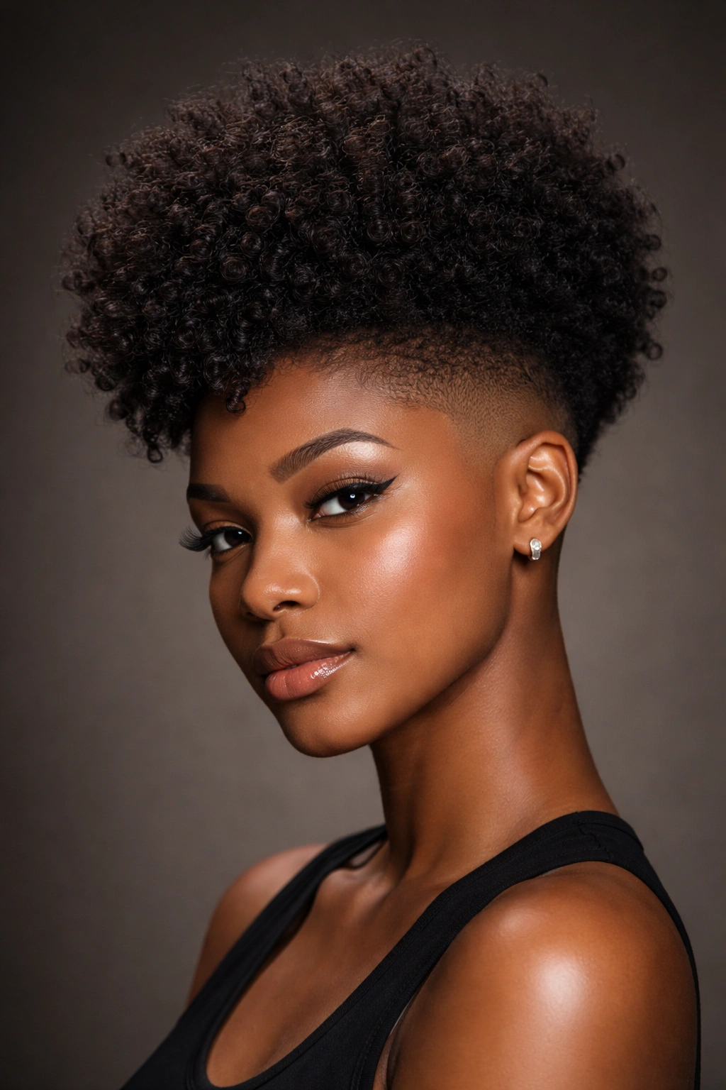 Portrait of a fade with volume hairstyle showing a high crown and shaved sides