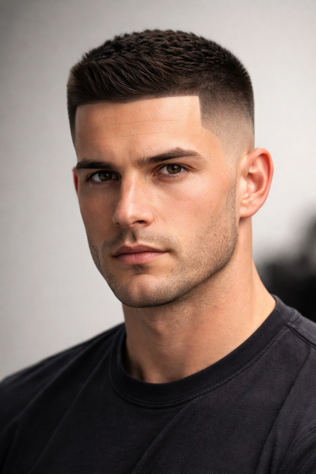 Man with high fade and crisp line-up showing sharp edges