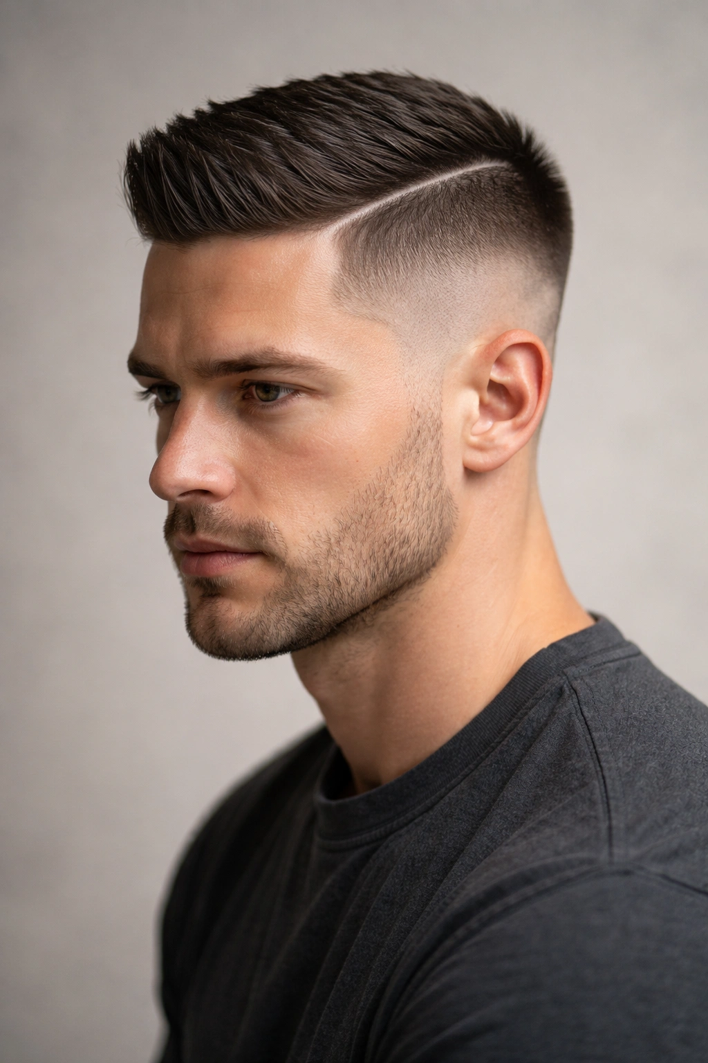 10 Crew Cut Styles For A Sharp And Clean Look 6 Faded crew with a hard part showing a precise fade and carved line