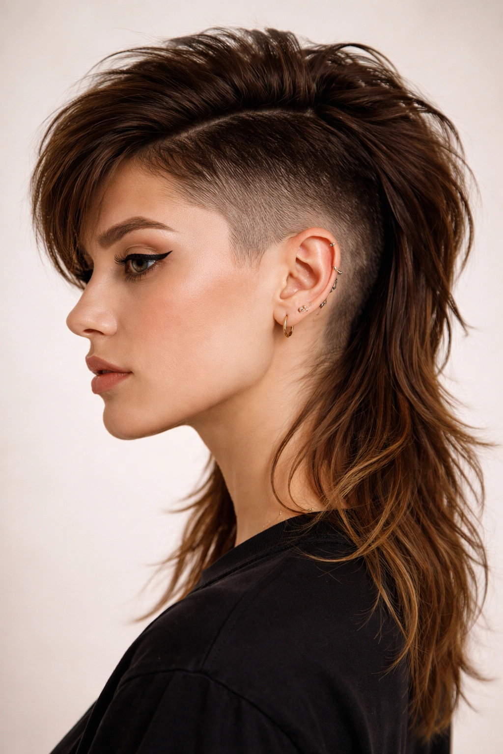 12 Mullet Undercut Styles For Bold Women To Try 5 Portrait of a person with a faded gradient undercut mullet showing a smooth side fade