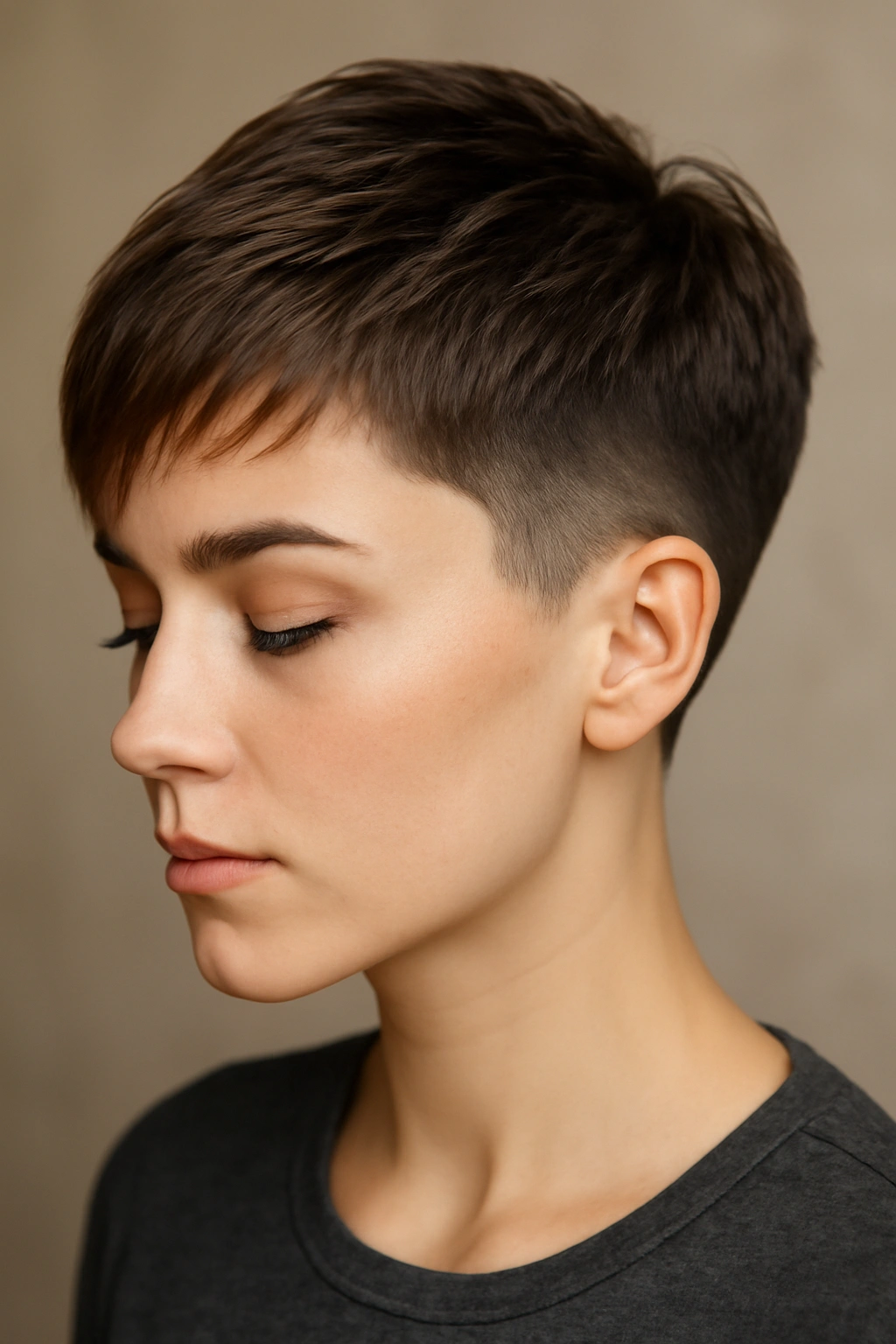 12 Short Ombre Haircuts With a Perfectly Blended Fade 3 Close-up of faded pixie with rooted caramel ombre