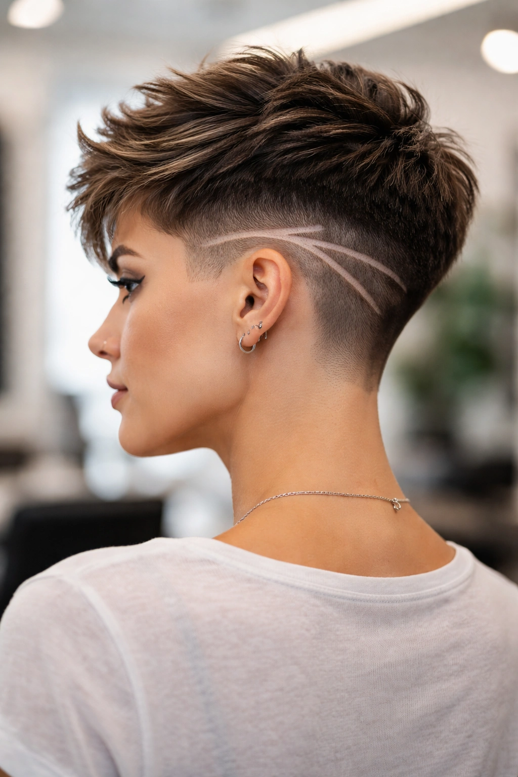 10 Edgy Pixie Cuts For Women Who Want Bold Hair 6 Faded pixie with shaved line design on the fade.