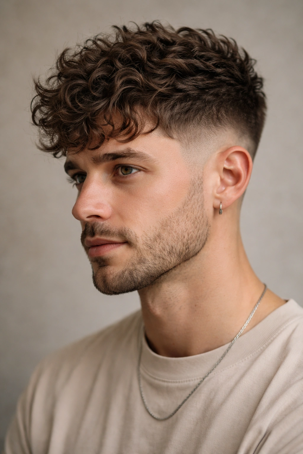 12 Short Curly Cuts With Face Framing Layers 7 Close-up of faded undercut with a textured curly top