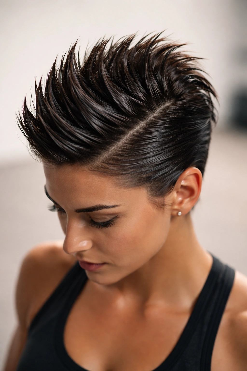 10 Gym Hairstyles For Short Hair That Stay Put 4 Gel-defined faux hawk centered on top of head