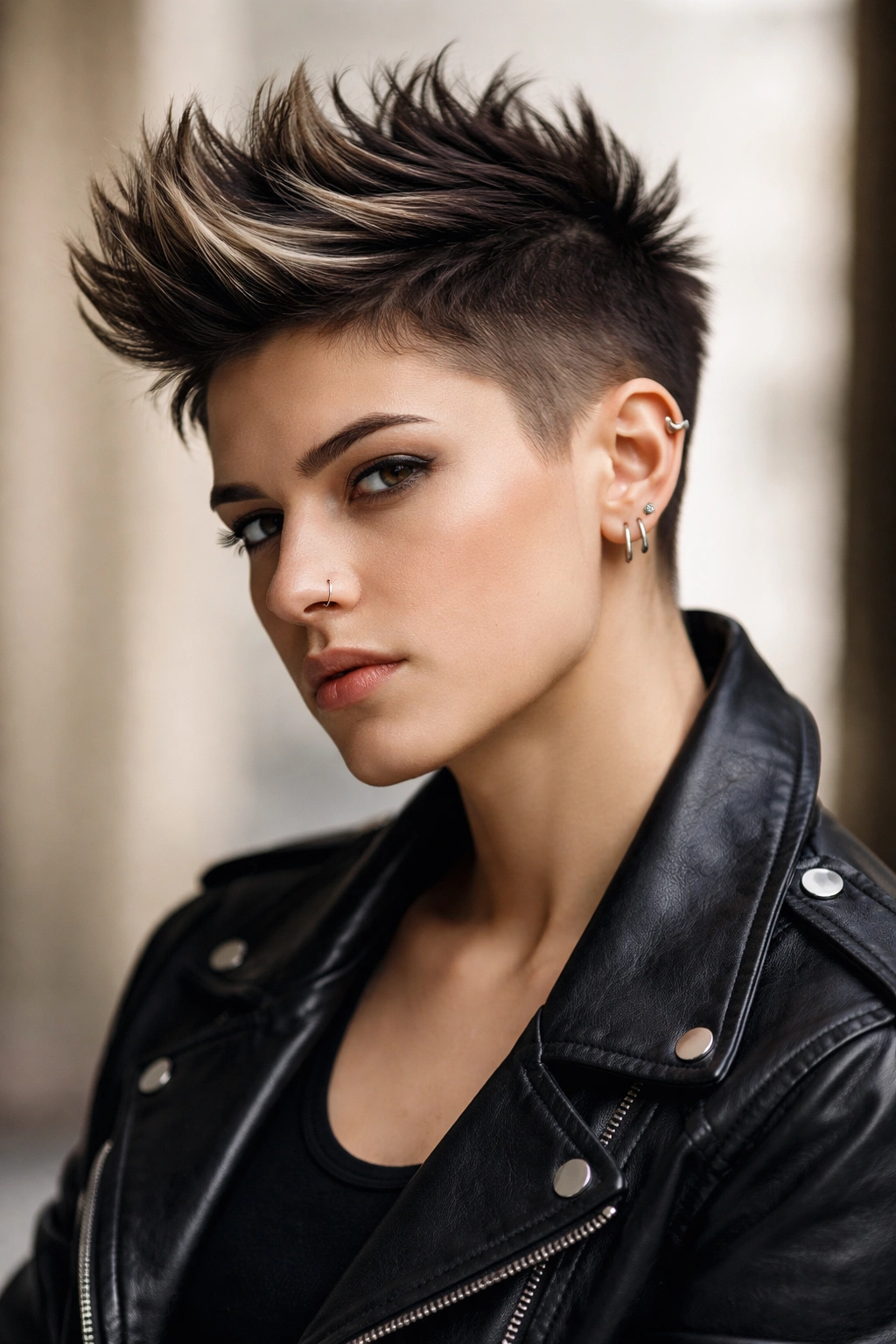 10 Queer Short Haircuts That Make A Statement 5 Portrait of a person with a faux hawk, center strip of longer hair.