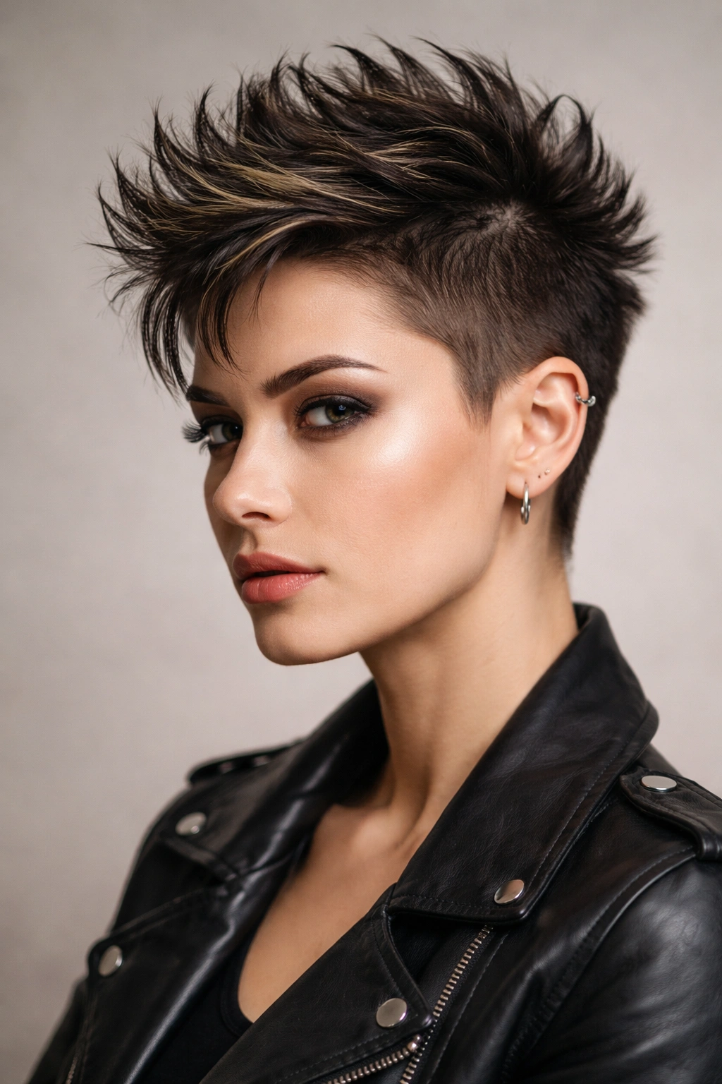 Faux hawk hairstyle with short sides and taller top.