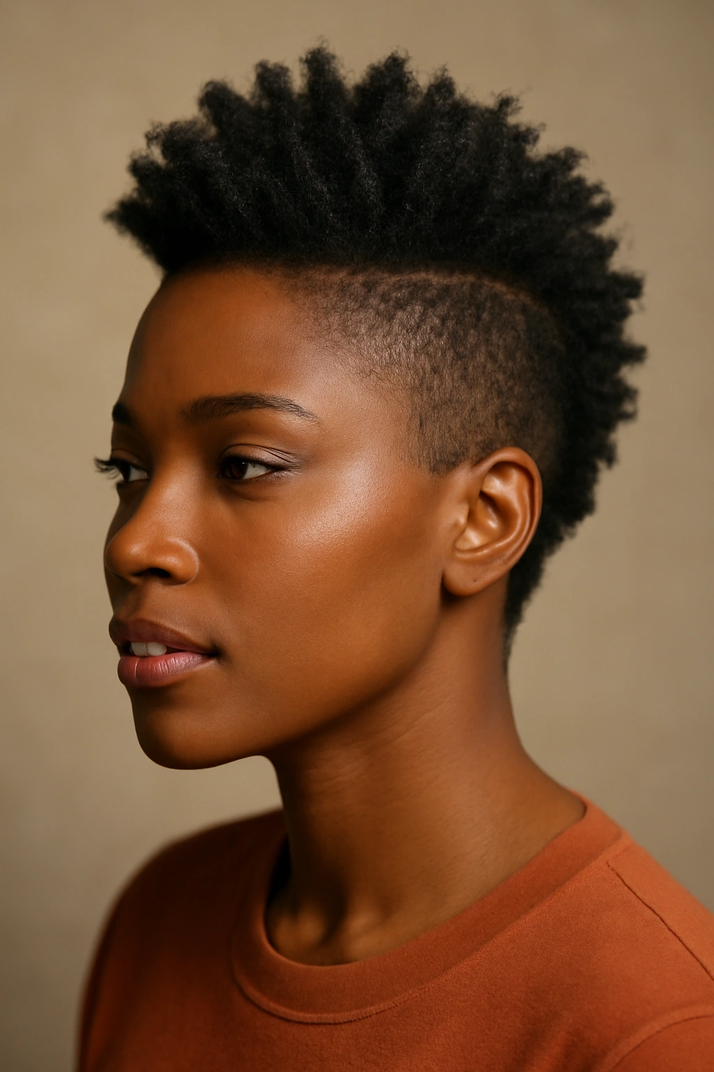20 Short Haircut Ideas Every Black Woman Should Save 17 Three-quarter view of The Faux Hawk with center elevated hair
