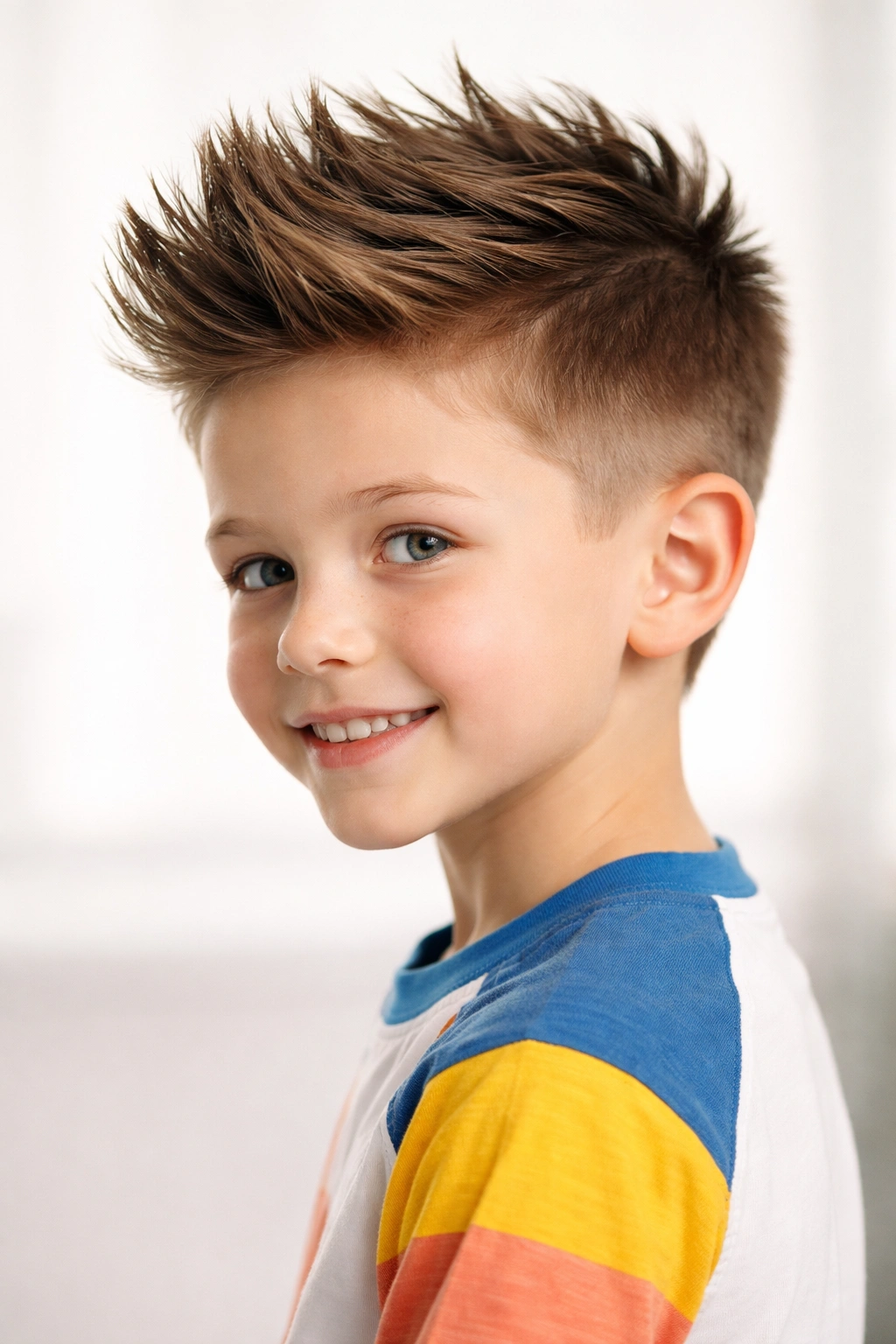 Boy with a playful faux hawk with a ridge on top
