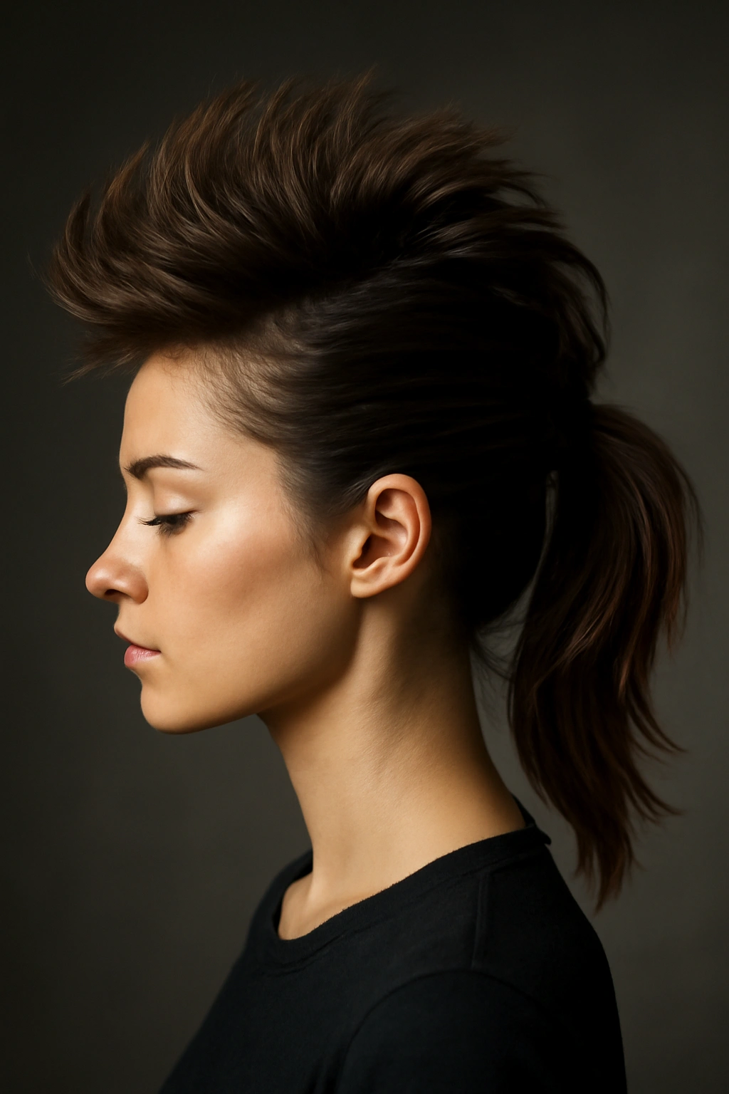 10 Short Hair Ponytail Styles That Last All Day 10 Voluminous crown faux hawk formed into a ponytail on short hair