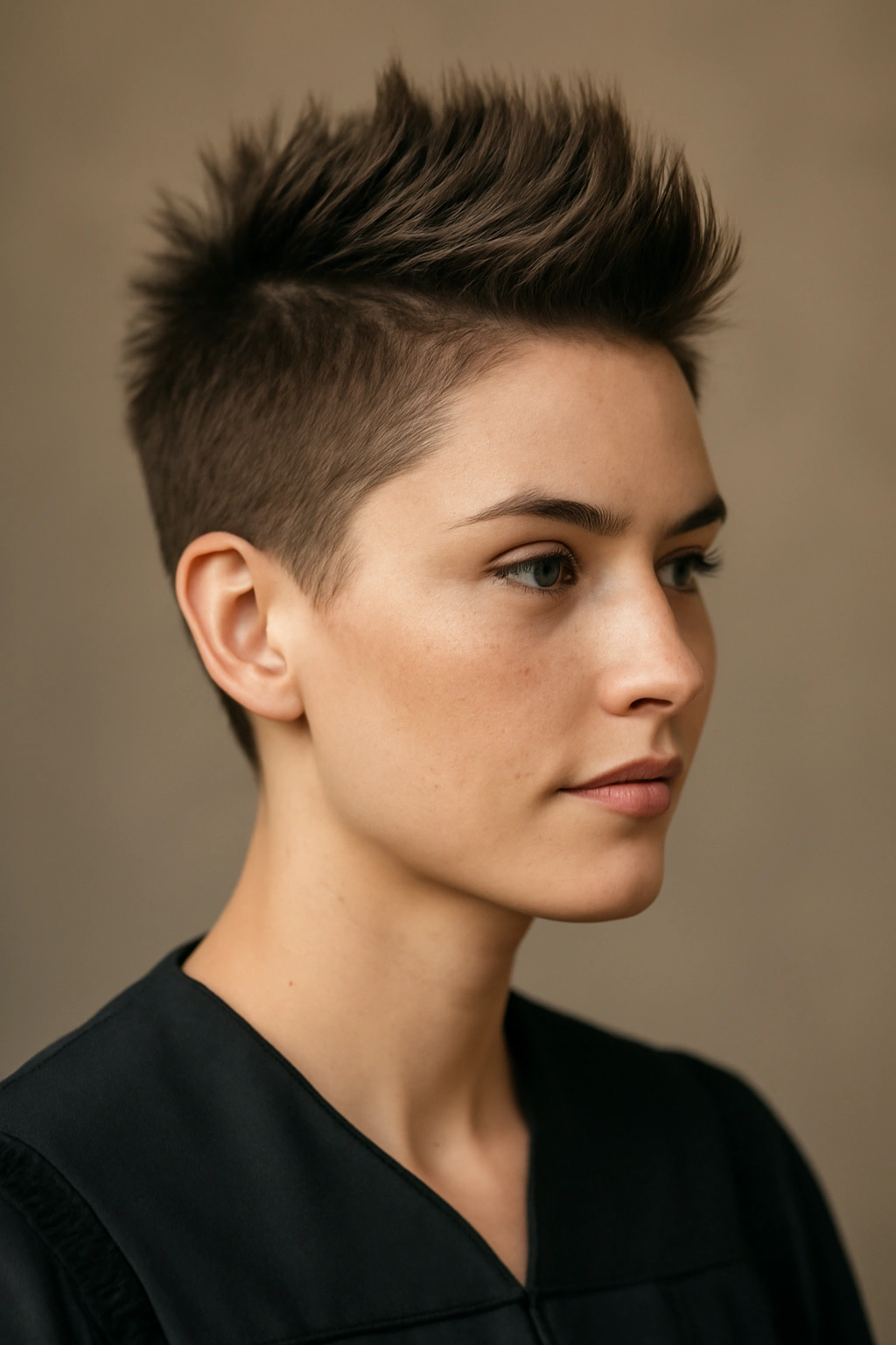10 Graduation Day Hairstyles for Short-Haired Women 7 Close-up of short hair with a subtle spiky faux hawk and smooth sides in a studio