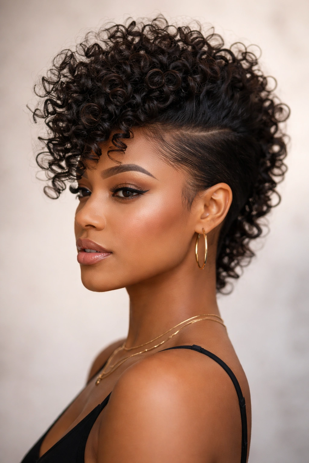 8 Curly Mohawk Styles That Stand Out On Women 3 Faux hawk with spiral curls and smooth sides
