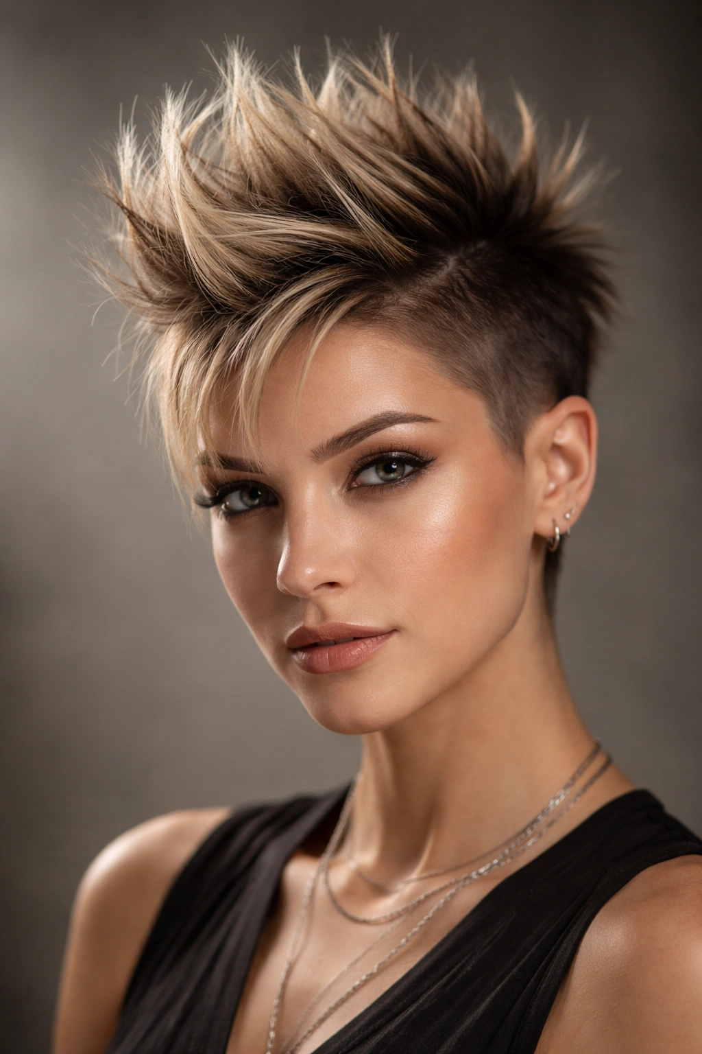 10 Edgy Short Haircuts That Work On Fine Hair 10 Frontal view of edgy faux hawk with central textured strip