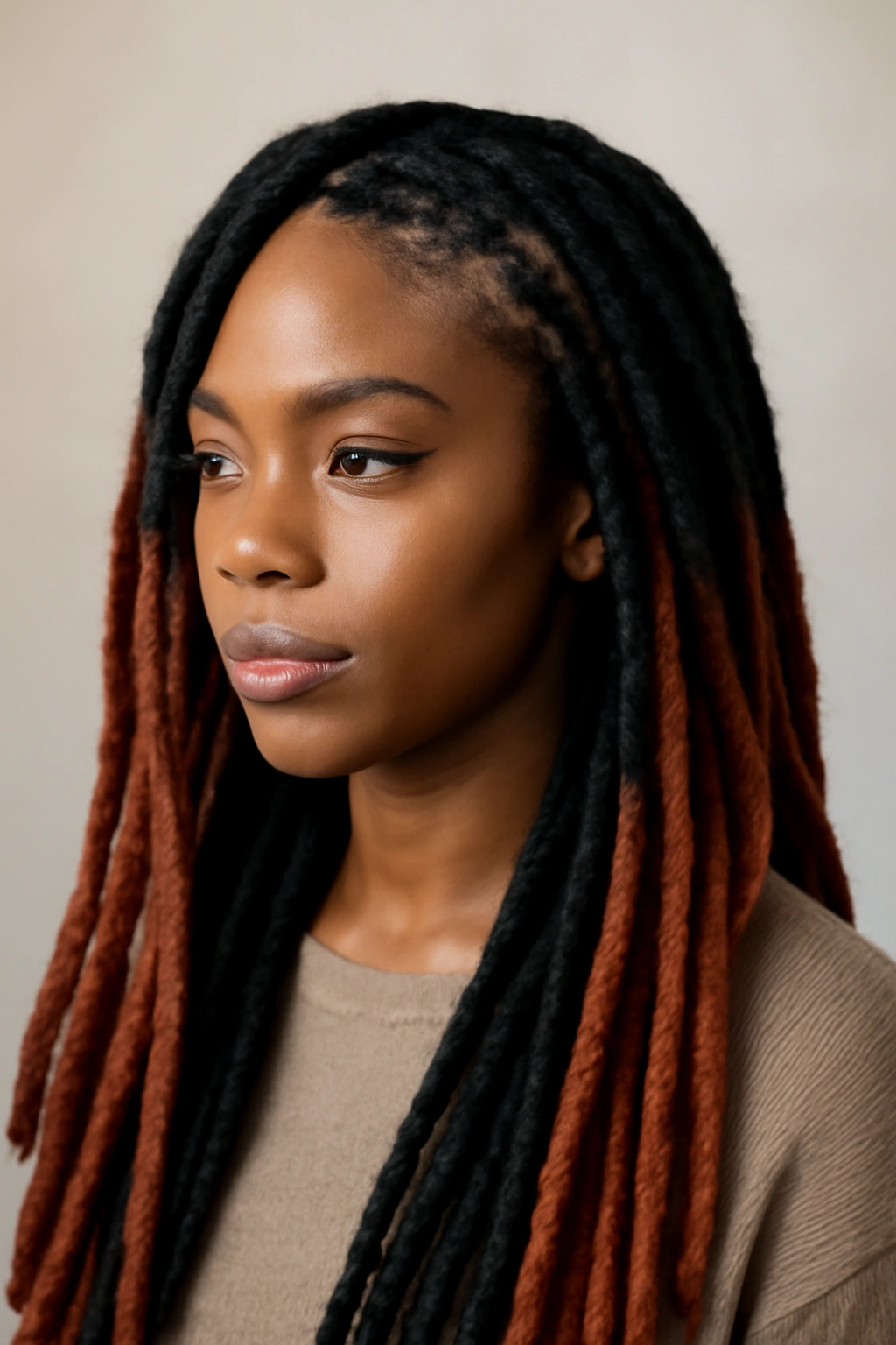 12 Faux Loc Styles That Are Worth Bookmarking Now 4 Head portrait with two-tone faux locs and color blocks