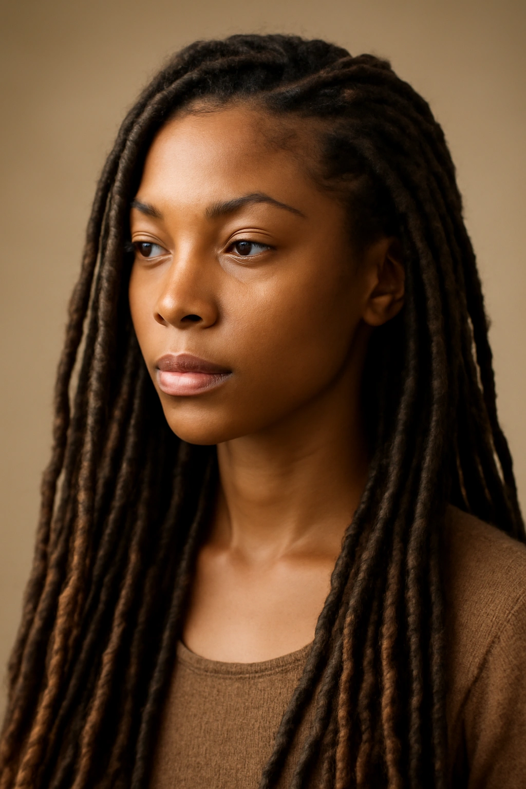 12 Faux Loc Styles That Are Worth Bookmarking Now 13 Profile close-up of a person with varied faux locs, soft studio lighting