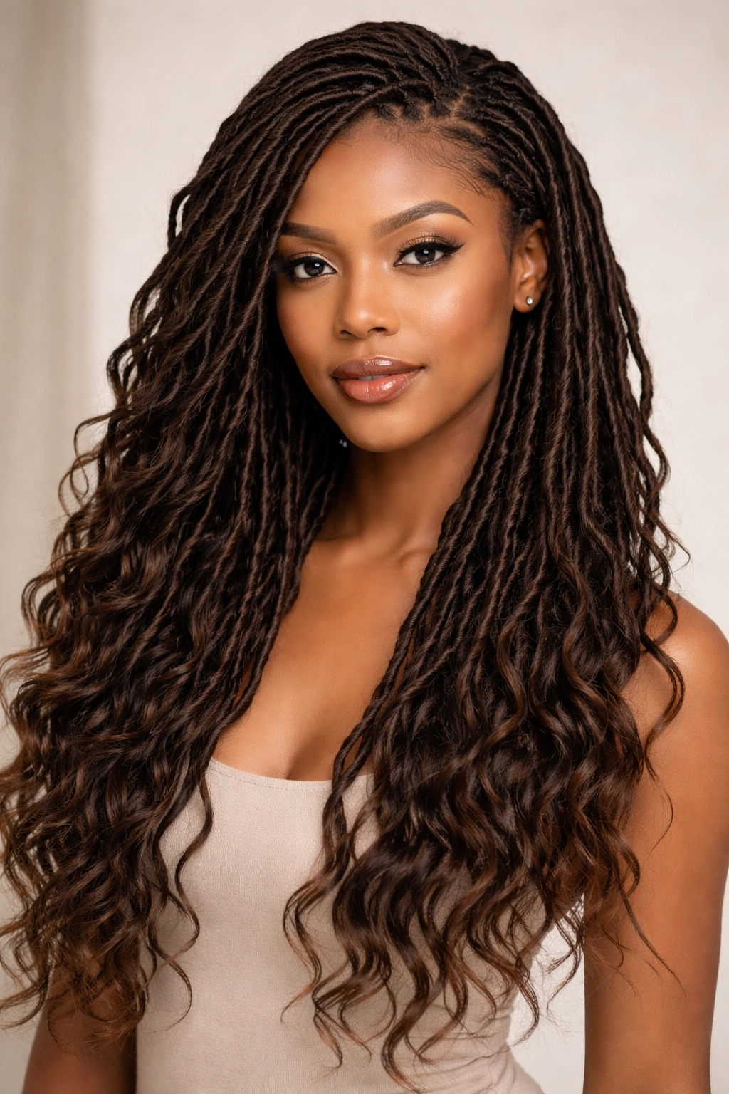12 Crochet Hairstyles Black Women Are Rocking Now 6 Close-up of faux locs with loose, wavy texture