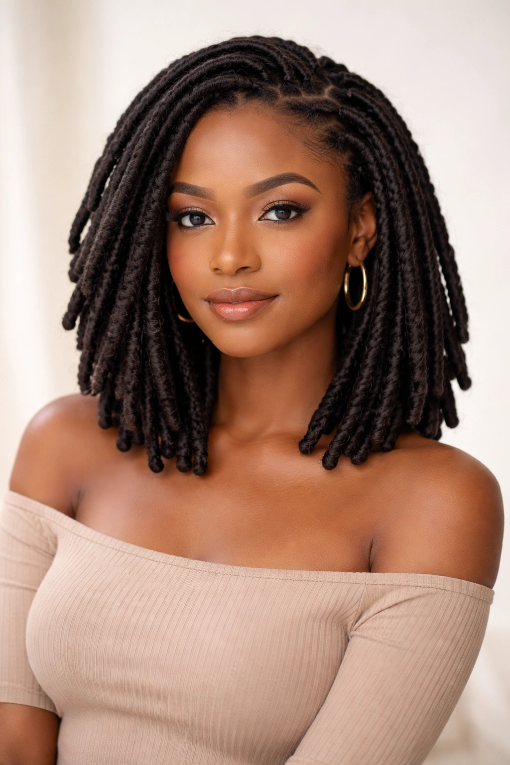 Shoulder-length faux locs protected hairstyle