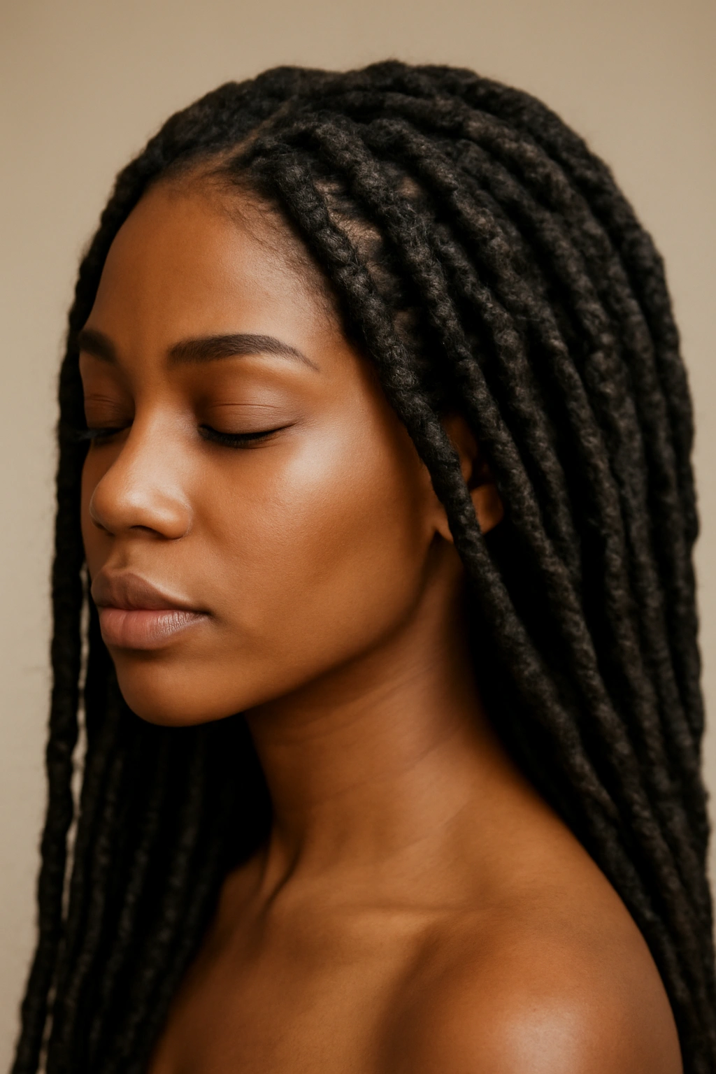 12 Protective Braids for Natural Hair to Bookmark 3 Close-up of head wearing faux locs with textured coil-like strands