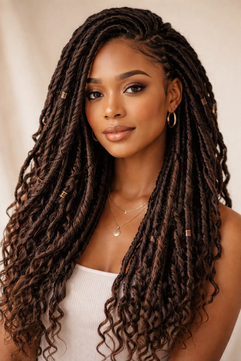 25 Natural Hairstyles For Coily And Curly Textures 8 Person wearing faux locs with wrapped extension hair