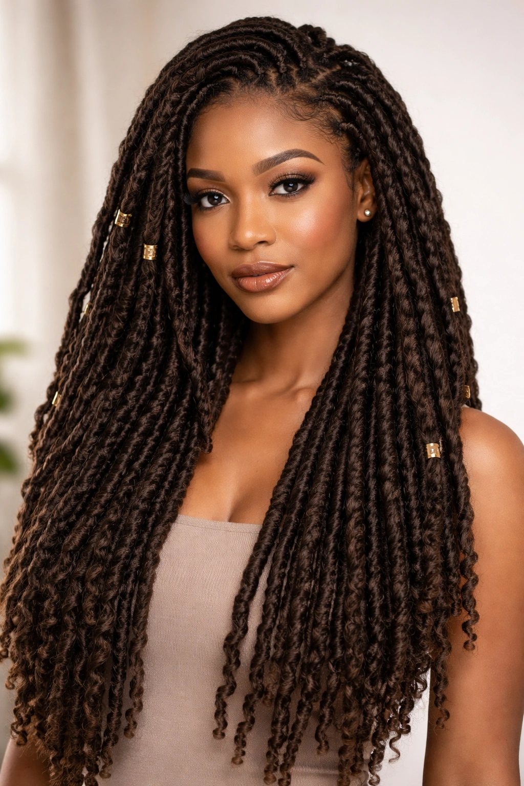 Head with faux locs installed on cornrow base