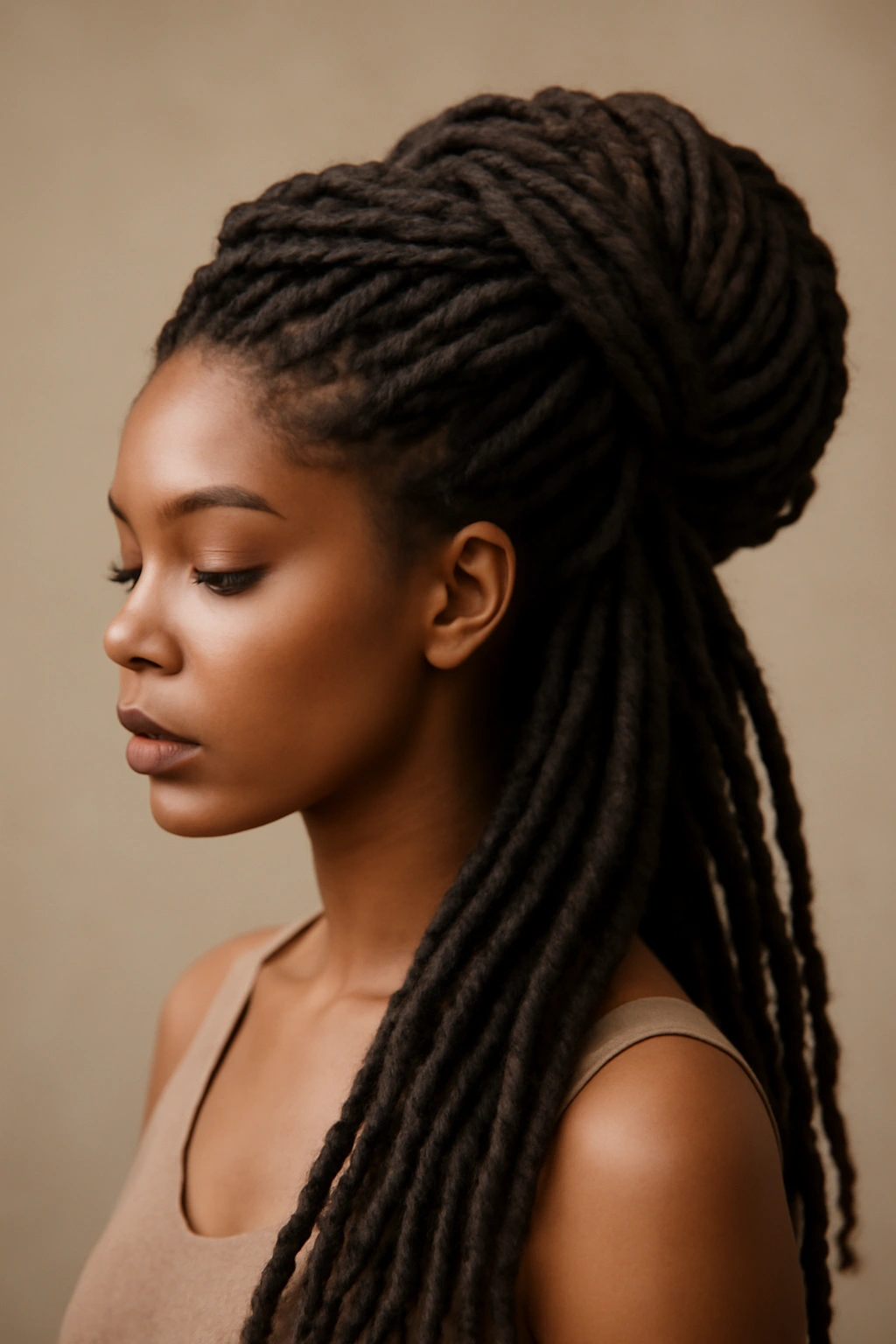 10 Stunning Wedding Guest Hairstyles for Black Women 5 Wrap-Around Faux Locs updo with wrapped locs and flowing sections