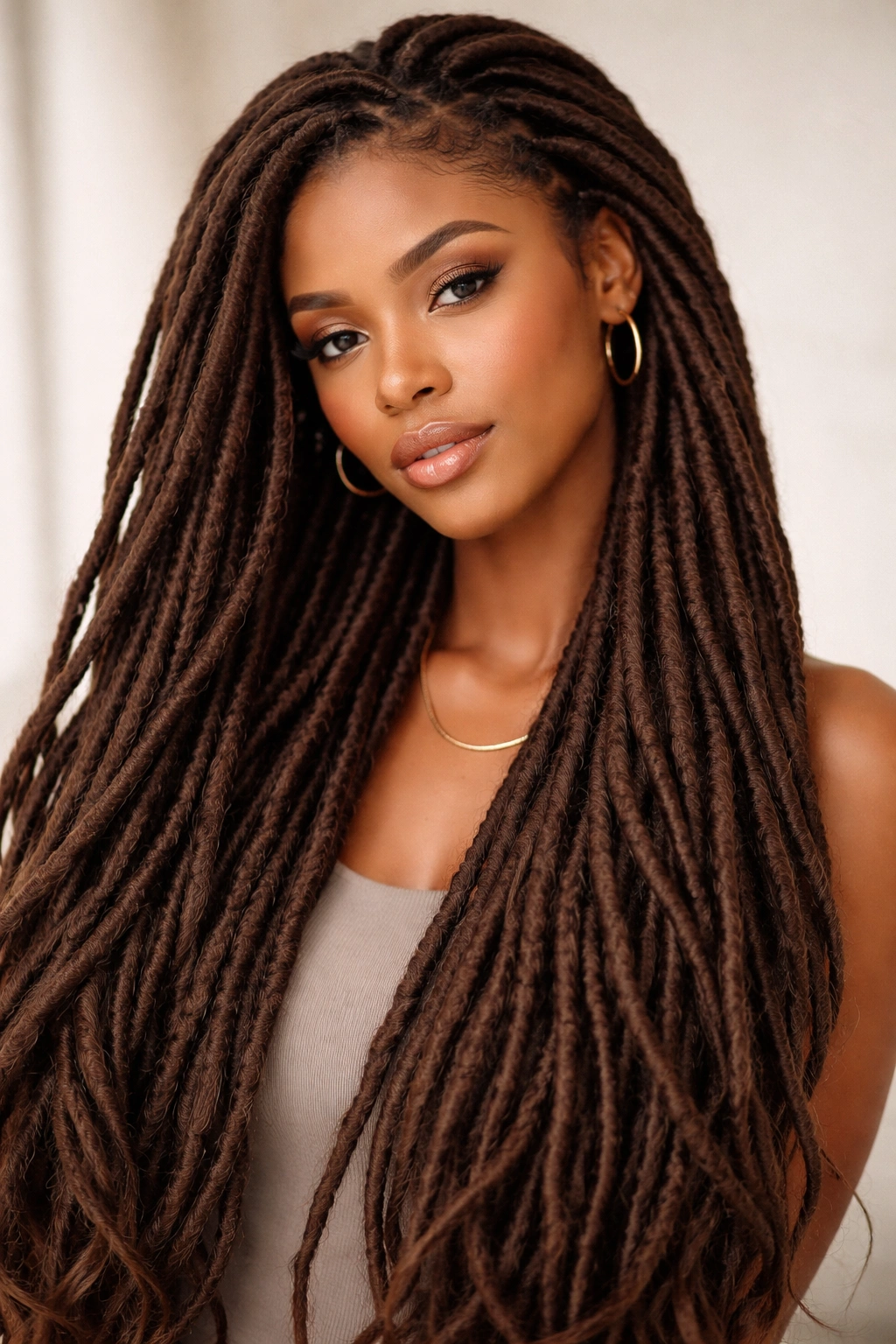 20 Loc Styles For Every Length From Short To Waist 14 Close-up of long, thick faux locs wrapped with yarn