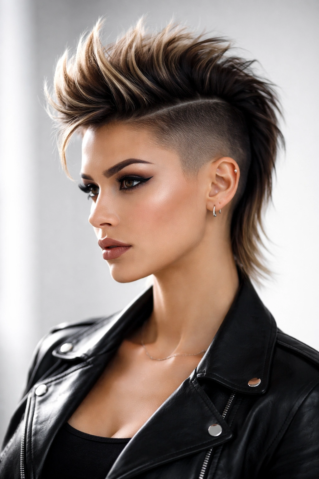 Faux-hawk hairstyle with shaved sides and center strip