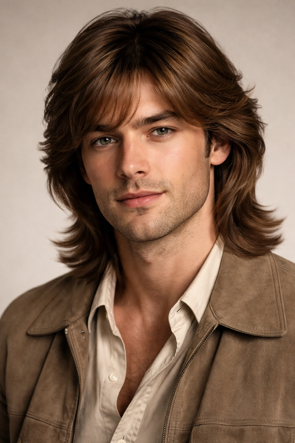 Head-and-shoulders portrait showing feathered bangs and face-framing layers