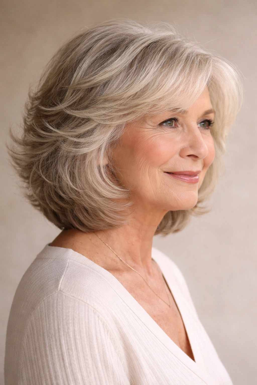 15 Hairstyles For Women Over 70 With Fine Hair 8 Shoulder-length feathered bob with outward layers and perm waves