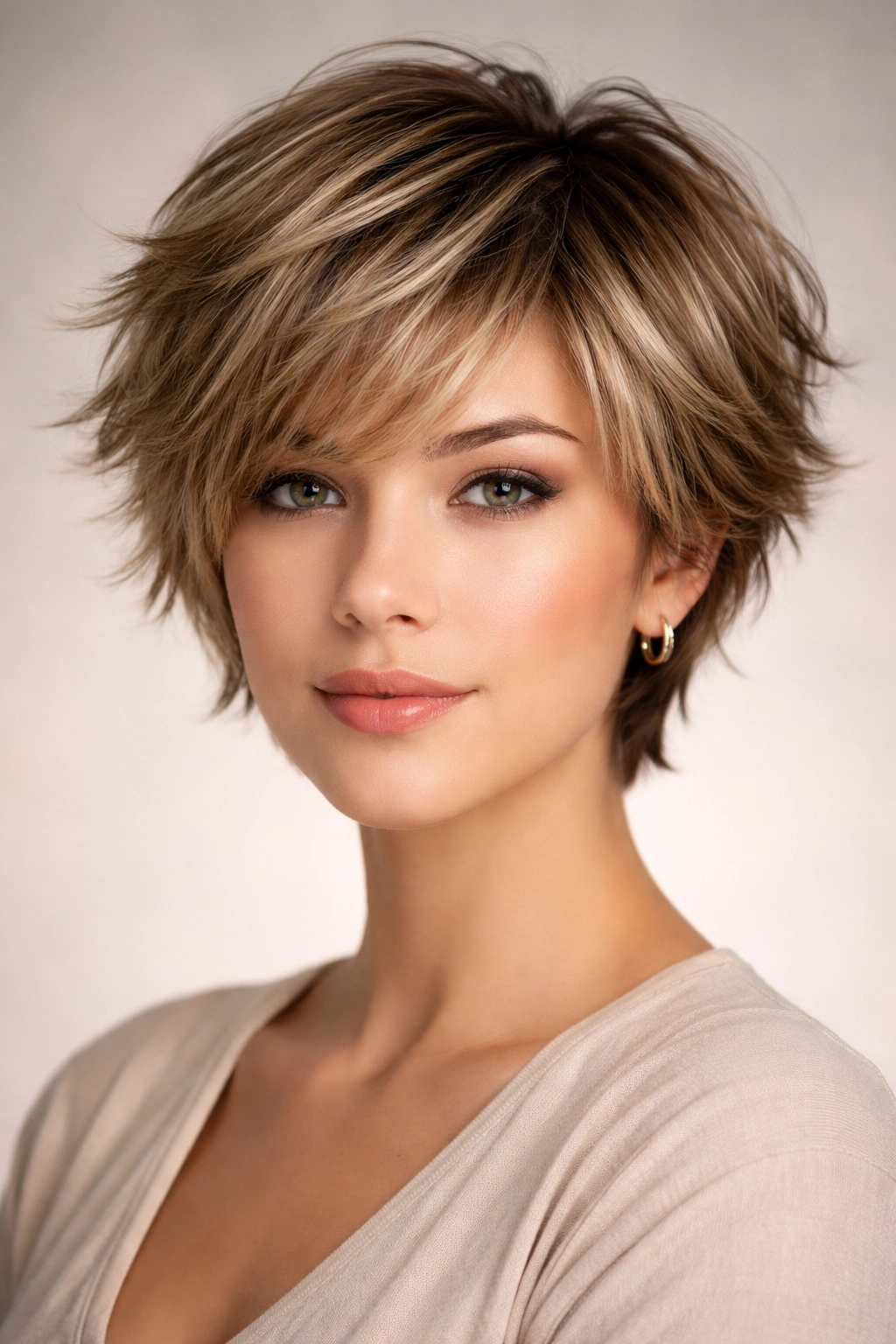 Front view of a feathered crop with layered, soft feathering