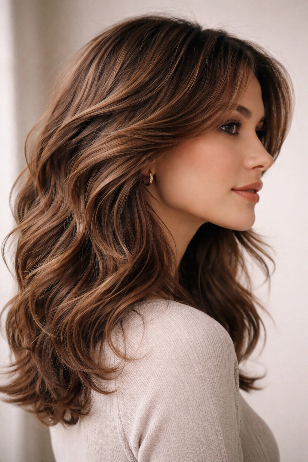 Close-up of feathered layers creating soft wave definition