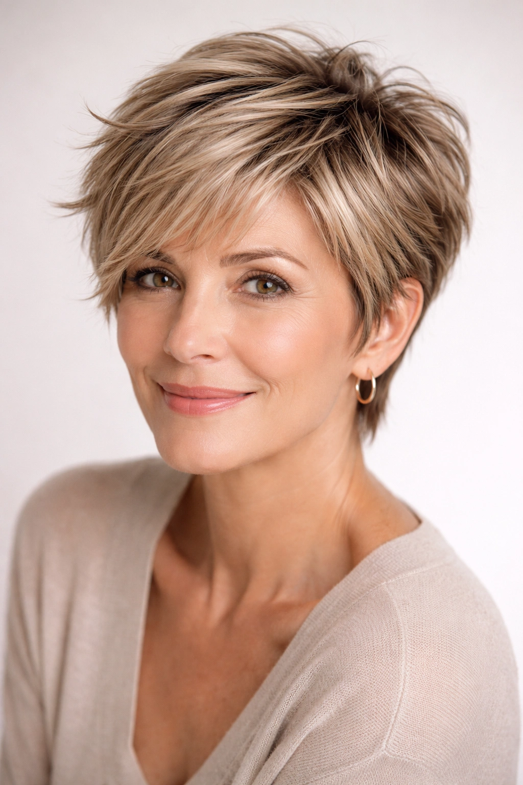15 Youthful Haircuts That Flatter Older Women 6 Feathered pixie on a mature woman showing soft feathered layers and movement
