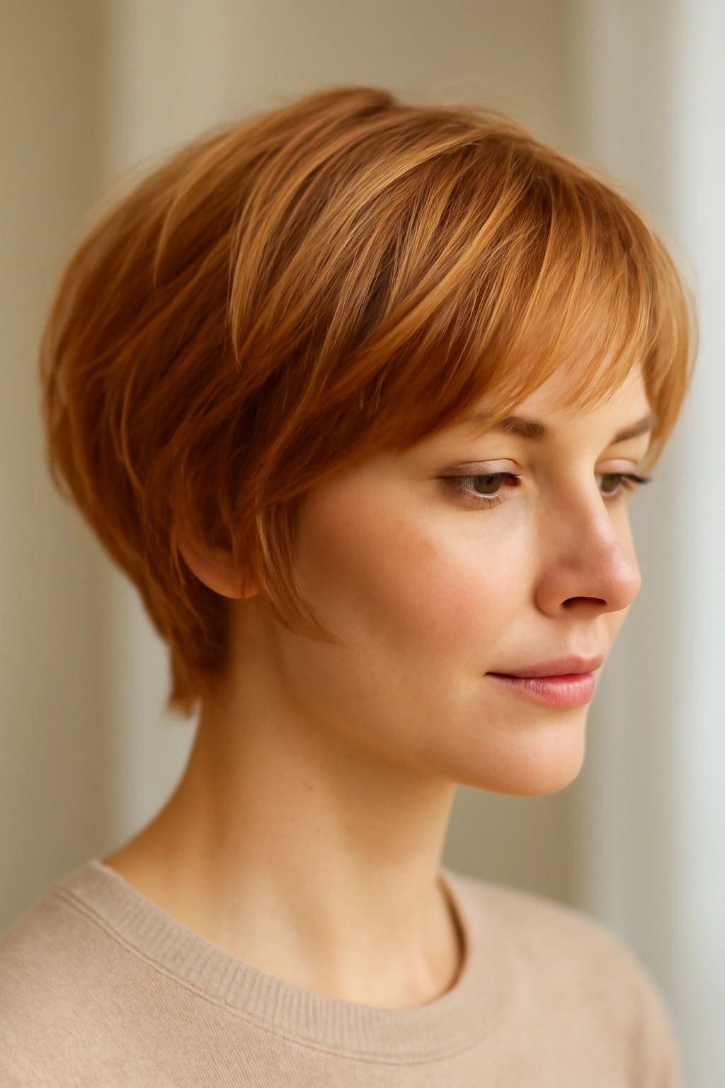 12 Short Strawberry Blonde Haircuts Women Are Loving 6 Soft feathered pixie bob in strawberry blonde