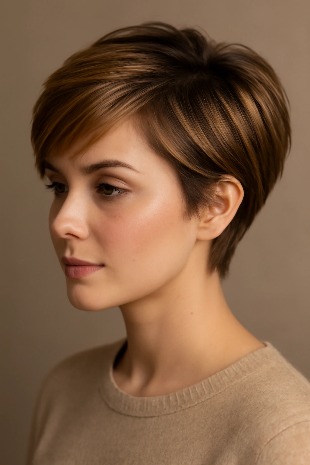 15 Short Haircuts That Look Stunning With Caramel Highlights 15 Feathered pixie cut with caramel feathering along the back and sides.