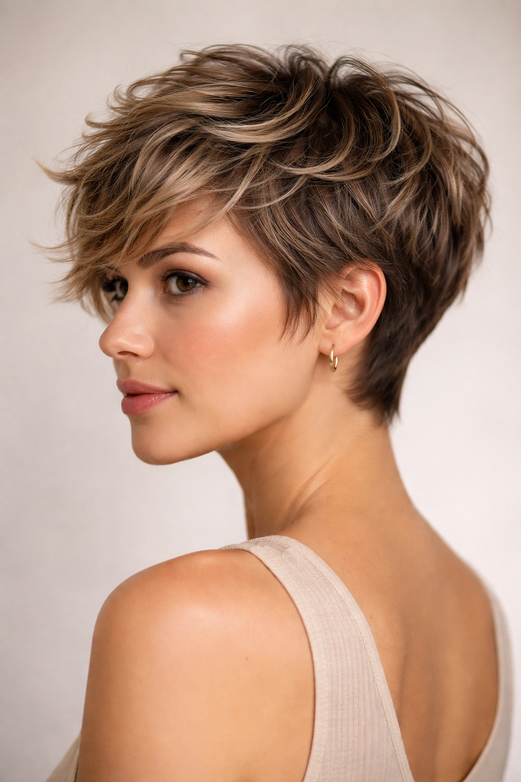 Feathered pixie with disconnected top length showing bird-wing movement in waves