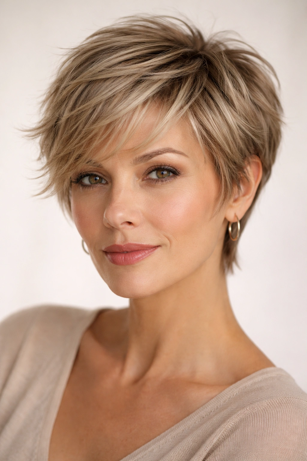 12 Pixie Cuts That Look Stunning In Your 40s 10 Close-up of a feathered pixie with soft, fine layers framing the face