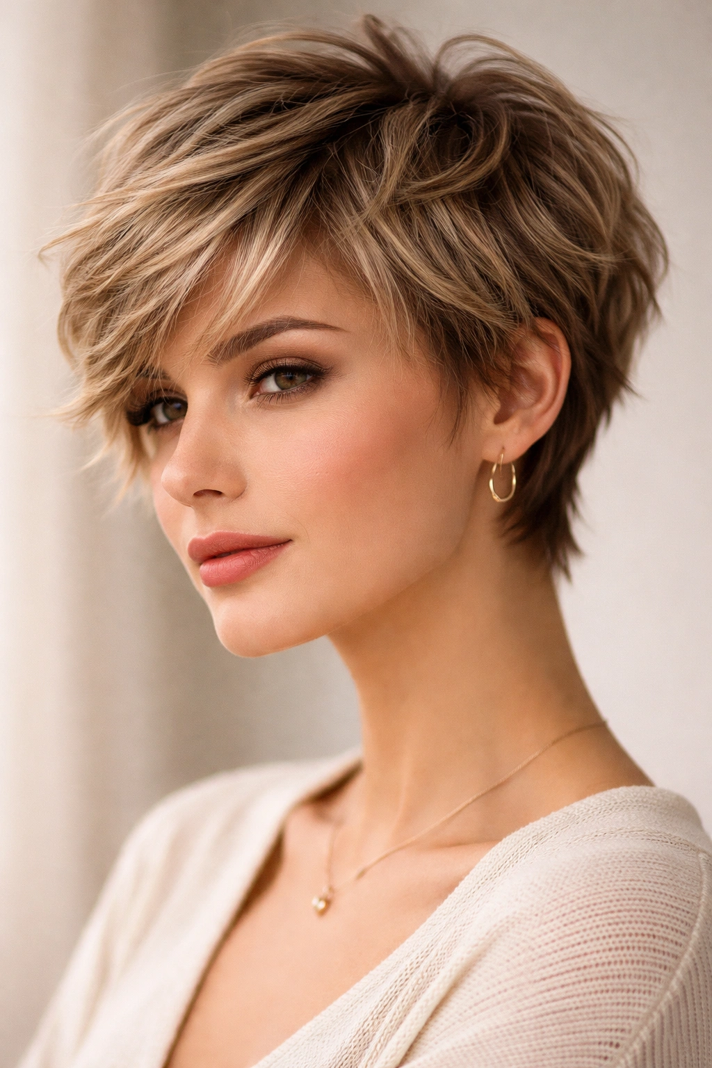 10 Longer Pixie Cuts With A Soft Feminine Feel 6 Feathered pixie with disconnected layers showing texture