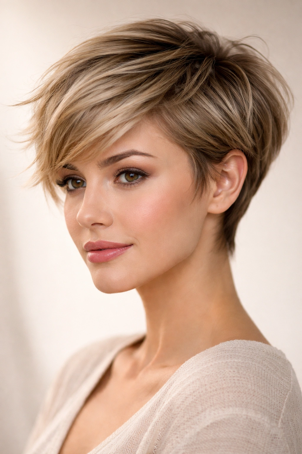 20 Short Pixie Haircuts That Practically Style 8 Feathered pixie showing diagonal layered texture and movement