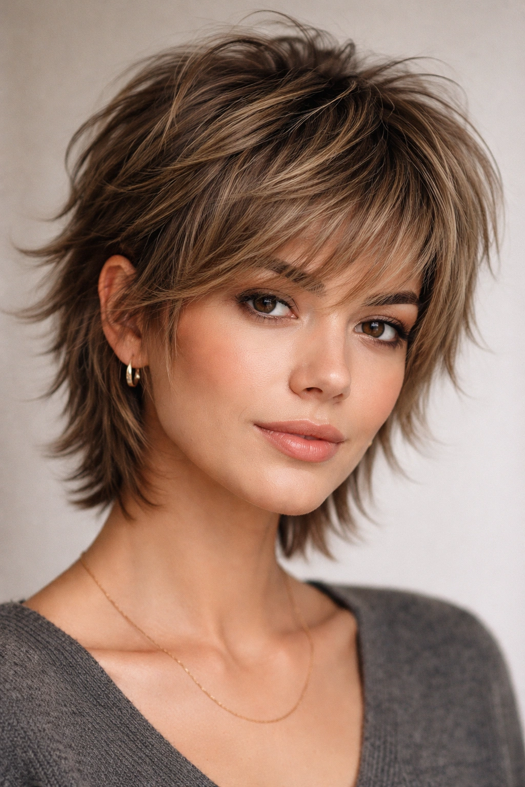 15 Short Shag Haircuts With Lived In Texture 1 Close-up profile of a person with The Feathered Pixie Shag hairstyle featuring a short crown and layered feathered sides.