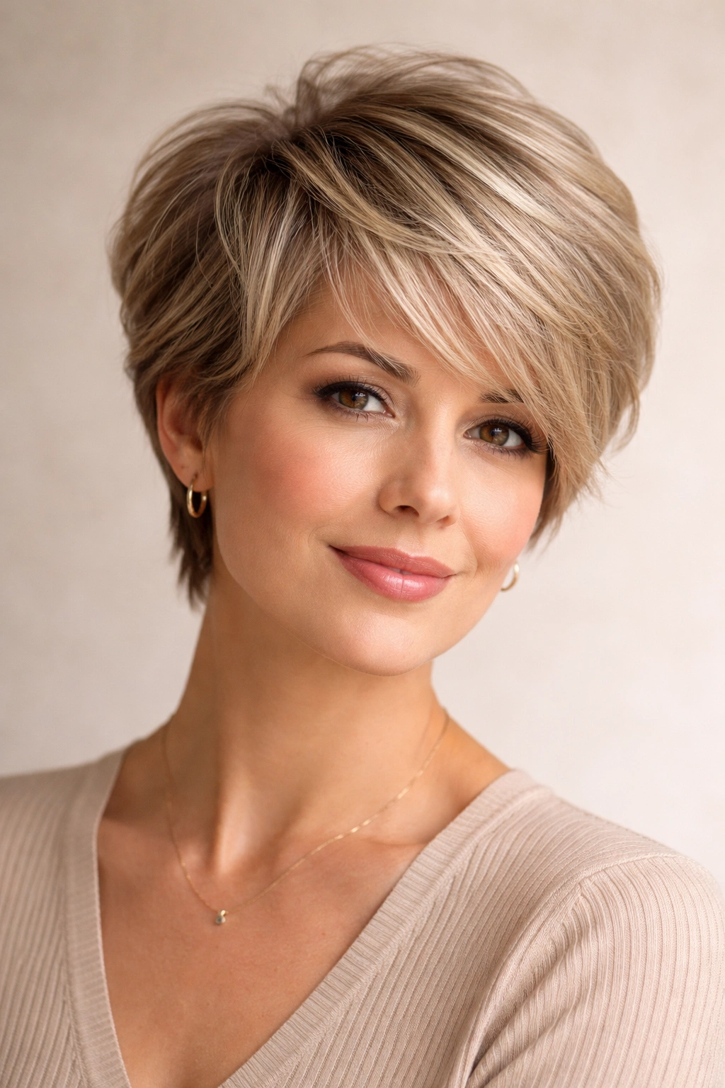 10 Short Haircuts That Minimize A Double Chin 5 Feathered pixie with soft layers and crown lift